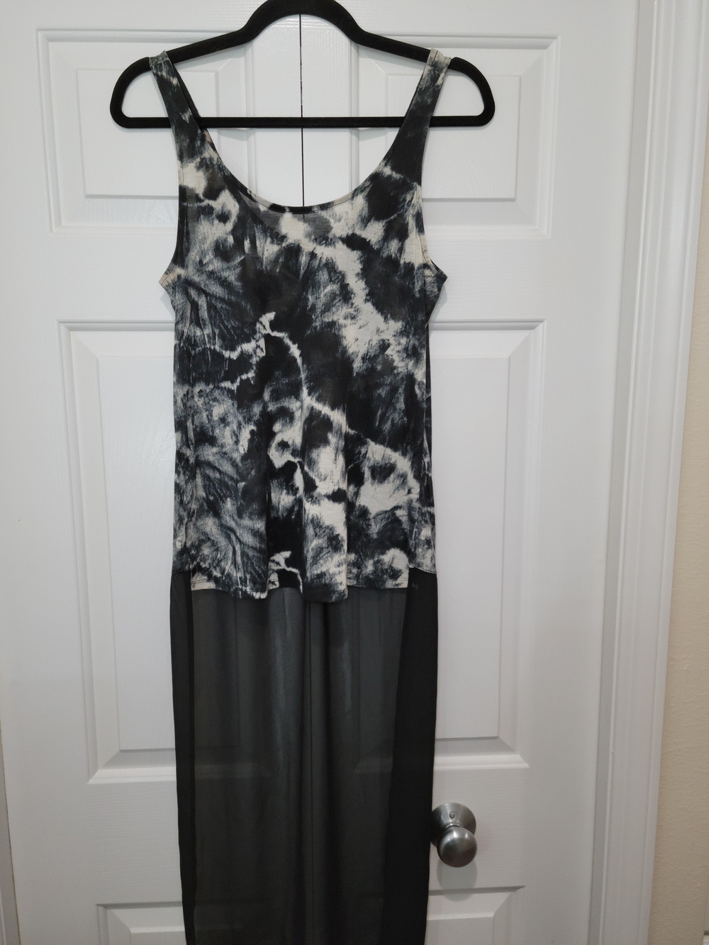 Express Black and White Tie-Dye Tank w/ Black Sheer High Low Hem - Picture 1 of 12